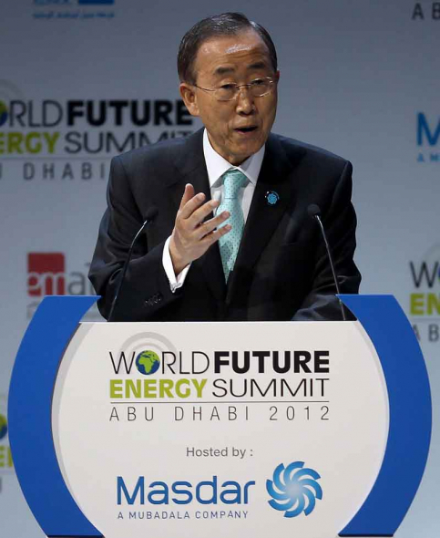 United Nations Secertary General Ban Ki-moon addresses the opening session of the World Future Summit in Abu Dhabi. (Getty Images) United Nations Secertary General Ban Ki-moon addresses the opening session of the World Future Summit in Abu Dhabi. (Getty Images)