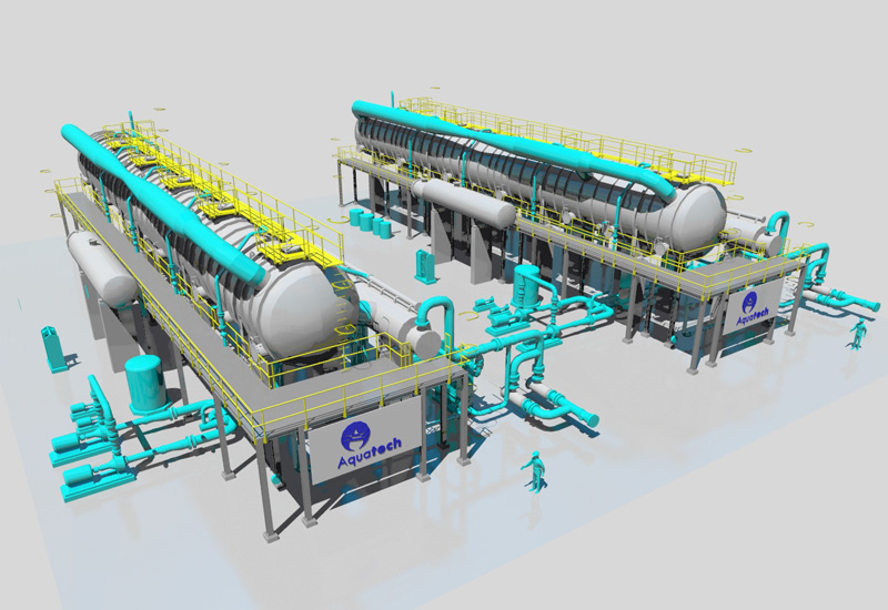A rendering of Aquatech's MED-TVC units. A rendering of Aquatech's MED-TVC units.