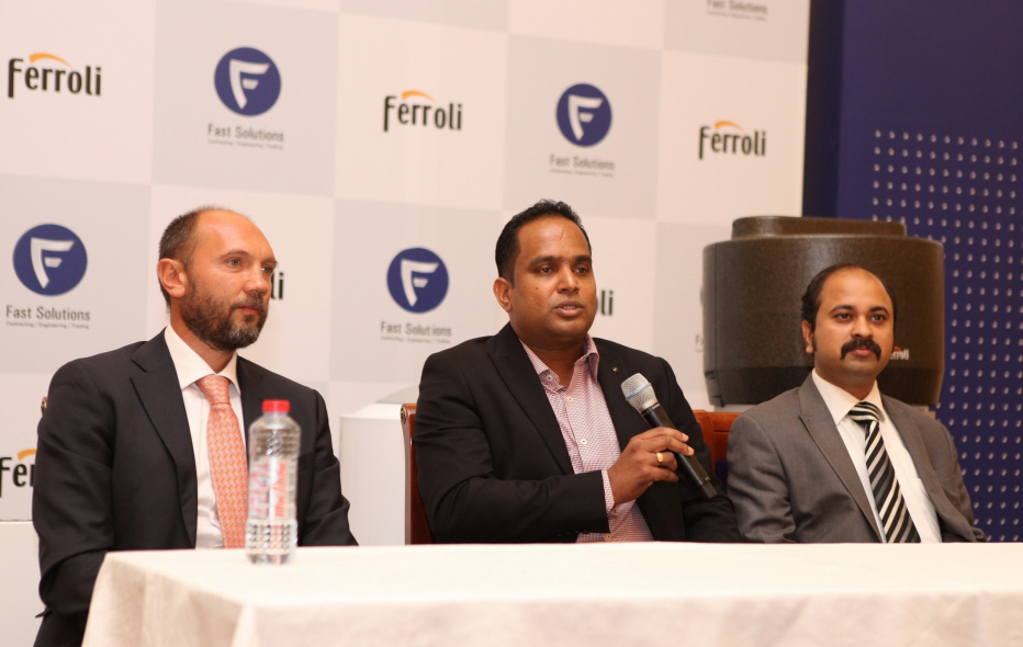 (L-R) - Mr. Marco Ippoliti, Head of Exports, Ferroli Group, Mr. Unnikrishnan Chandramohanan, Director, Fast Solutions and Mr. Steve Thomas, Project Manager, Fast Solutions. (L-R) - Mr. Marco Ippoliti, Head of Exports, Ferroli Group, Mr. Unnikrishnan Chandramohanan, Director, Fast Solutions and Mr. Steve Thomas, Project Manager, Fast Solutions.