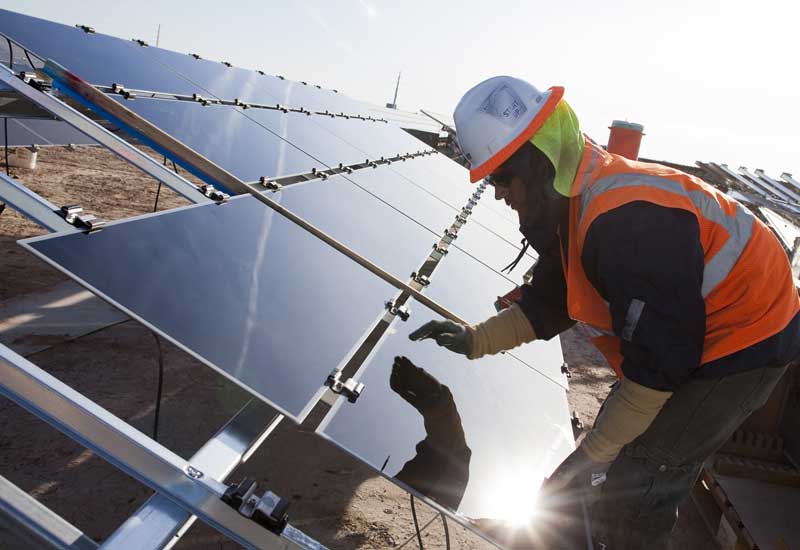 Panel installation at Mohammed bin Rashid Solar Park. Panel installation at Mohammed bin Rashid Solar Park.