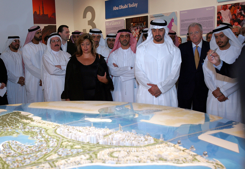 Crown Prince of Abu Dhabi Sheikh Mohammed bin Zayed al-Nahayan (C) looks at the project model for Saadiyat Island. (Getty Images) Crown Prince of Abu Dhabi Sheikh Mohammed bin Zayed al-Nahayan (C) looks at the project model for Saadiyat Island. (Getty Images)