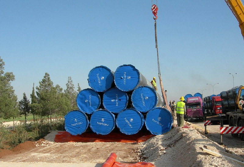 Pipes will be used to construct the US$1 billion project that will pump more than 100 million cubic metres of water a year to Amman. Pipes will be used to construct the US$1 billion project that will pump more than 100 million cubic metres of water a year to Amman.