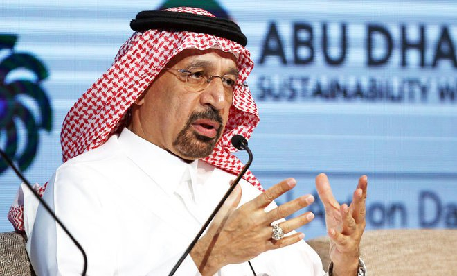 Khalid Al Falih, Saudi Arabia's minister for energy, industrial and mineral resources speaking on Monday at the World Future Energy Summit (WFES) 2017 in Abu Dhabi Khalid Al Falih, Saudi Arabia's minister for energy, industrial and mineral resources speaking on Monday at the World Future Energy Summit (WFES) 2017 in Abu Dhabi