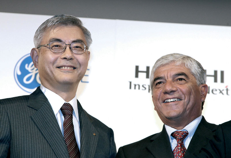 Kazuo Furukawa (L) smiles with Rudolph Villa as they announce an agreement to create a global alliance for their nuclear business. Kazuo Furukawa (L) smiles with Rudolph Villa as they announce an agreement to create a global alliance for their nuclear business.