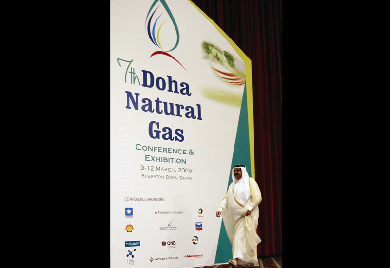Qatari Emir Sheikh Hamad bin Khalifa al-Thani arrives to speak at a natural gas conference. Qatari Emir Sheikh Hamad bin Khalifa al-Thani arrives to speak at a natural gas conference.
