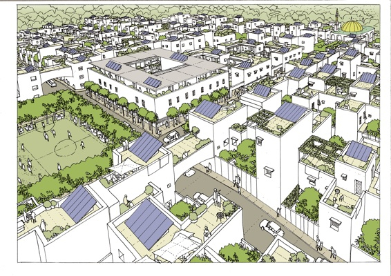 A drawing of the proposed zero-carbon city in Libya. A drawing of the proposed zero-carbon city in Libya.