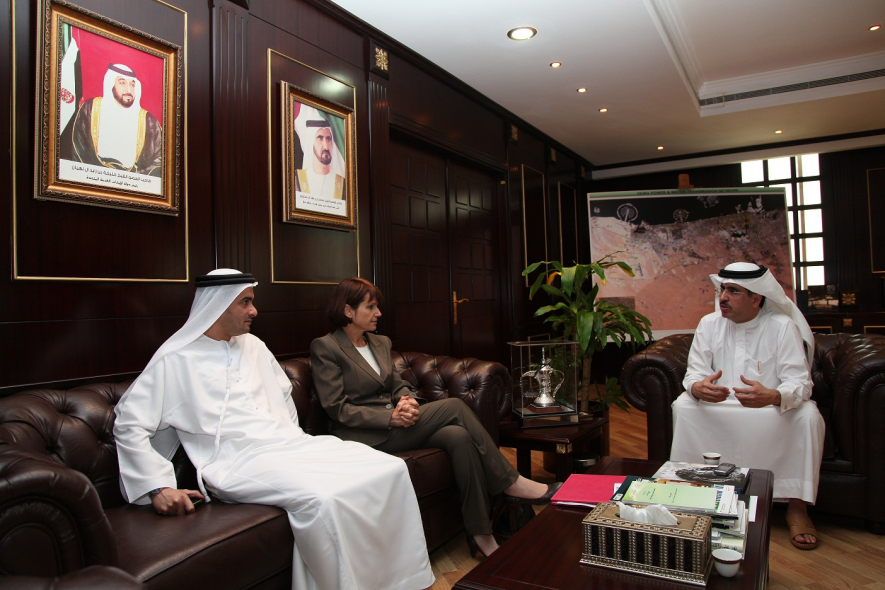 Dr Alissar Sarrouh fron the UN meets with H.E. Saeed Mohamed Al Tayer, Vice Chairman of the Dubai Supreme Council of Energy. (Getty Images) Dr Alissar Sarrouh fron the UN meets with H.E. Saeed Mohamed Al Tayer, Vice Chairman of the Dubai Supreme Council of Energy. (Getty Images)