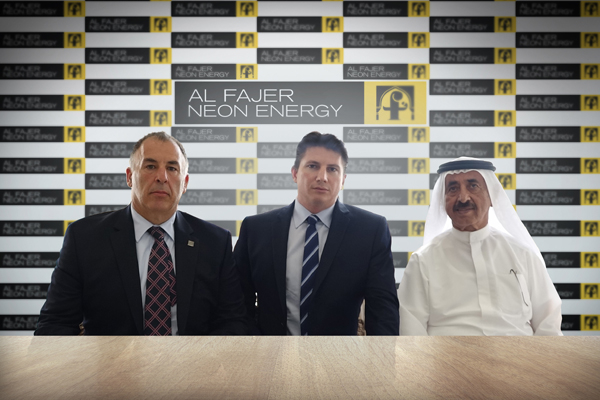 Sheikh Hasher (right) and Gianniotis (centre) at the signing ceremony Sheikh Hasher (right) and Gianniotis (centre) at the signing ceremony