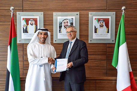 Saif Al Qubaisi (left) hands over Self-Regulating Generation Licence to Liborio Stellino Saif Al Qubaisi (left) hands over Self-Regulating Generation Licence to Liborio Stellino