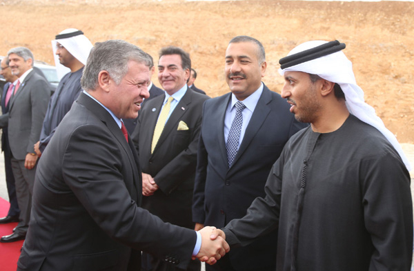 King Abdullah II greets senior officials at the launch of Tafila wind farm King Abdullah II greets senior officials at the launch of Tafila wind farm