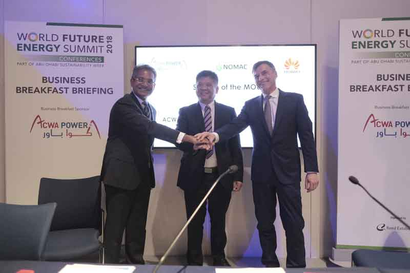 Senior officials of ACWA Power and Huawei after announcing the centralised control and monitoring pilot project Senior officials of ACWA Power and Huawei after announcing the centralised control and monitoring pilot project