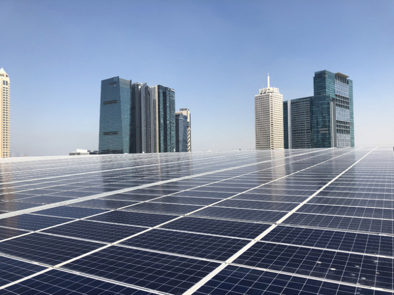 The 1 megawatt system, located above DWTC’s Sheikh Rashid Hall, includes more than 3,000 solar photovoltaic (PV) panels covering 6,600 square meters of rooftop space The 1 megawatt system, located above DWTC’s Sheikh Rashid Hall, includes more than 3,000 solar photovoltaic (PV) panels covering 6,600 square meters of rooftop space