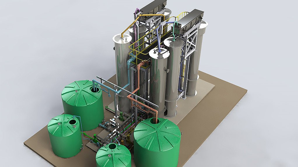 The water treatment plant, which produces 10 cubic metres per hour of potable quality water for re-use within the antimony recovery plant, also includes a Multotec filter press to dewater solid waste The water treatment plant, which produces 10 cubic metres per hour of potable quality water for re-use within the antimony recovery plant, also includes a Multotec filter press to dewater solid waste
